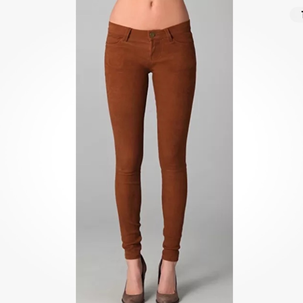 CURRENT / ELLIOTT 100% Lamb Leather Suede Brown Skinny Pants 27 MSRP $885